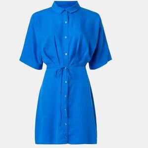 THAKOON X‎ RTR Tie Waist Mini Shirt Casual Dress Size 0 Womens Bright Blue RTR